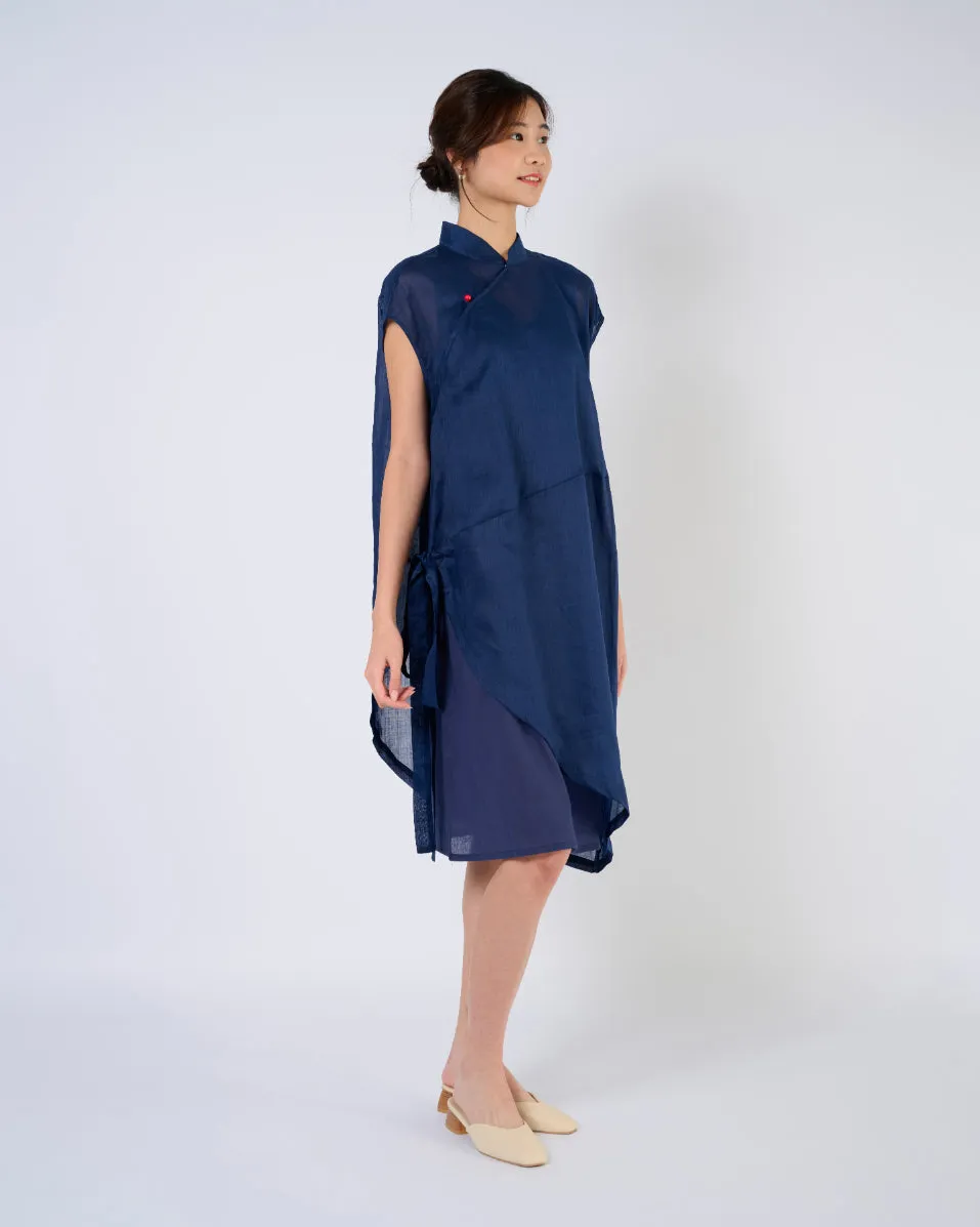 Cheongsam Cocoon Dress in Dark Blue