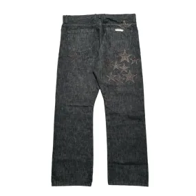 Chrome Hearts Le Fleur Knee Star Patch Jeans Washed Raw Denim