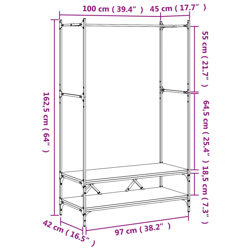 Clothes Rack with Shelves Grey Sonoma Engineered Wood