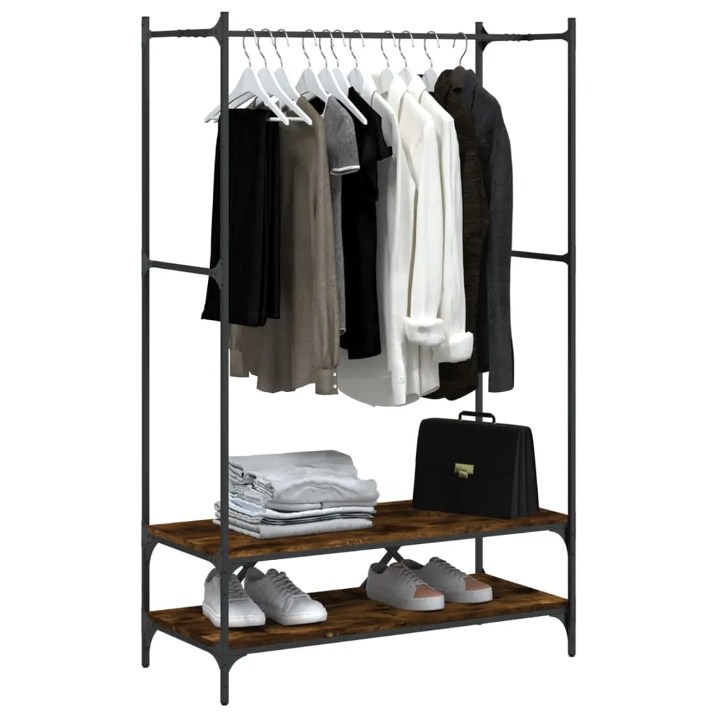 Clothes Rack with Shelves Smoked Oak Engineered Wood