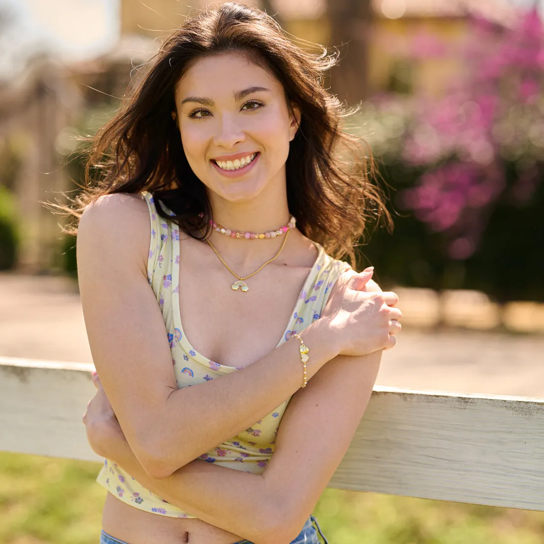 Cloud Haven Ditsy Floral Tank | Rainbow and Flower Graphic Yellow