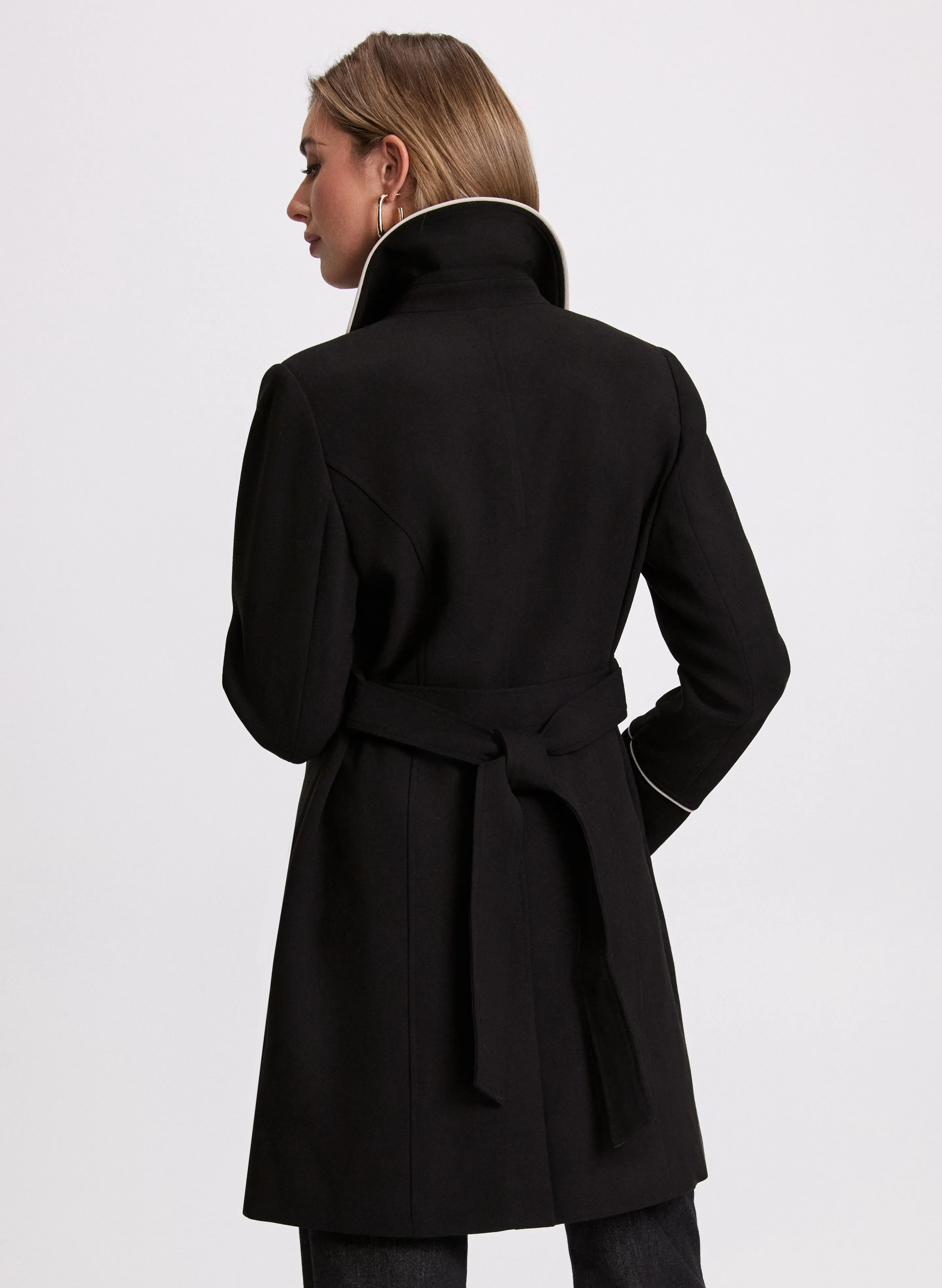 Contrasting Trim Tricotine Coat