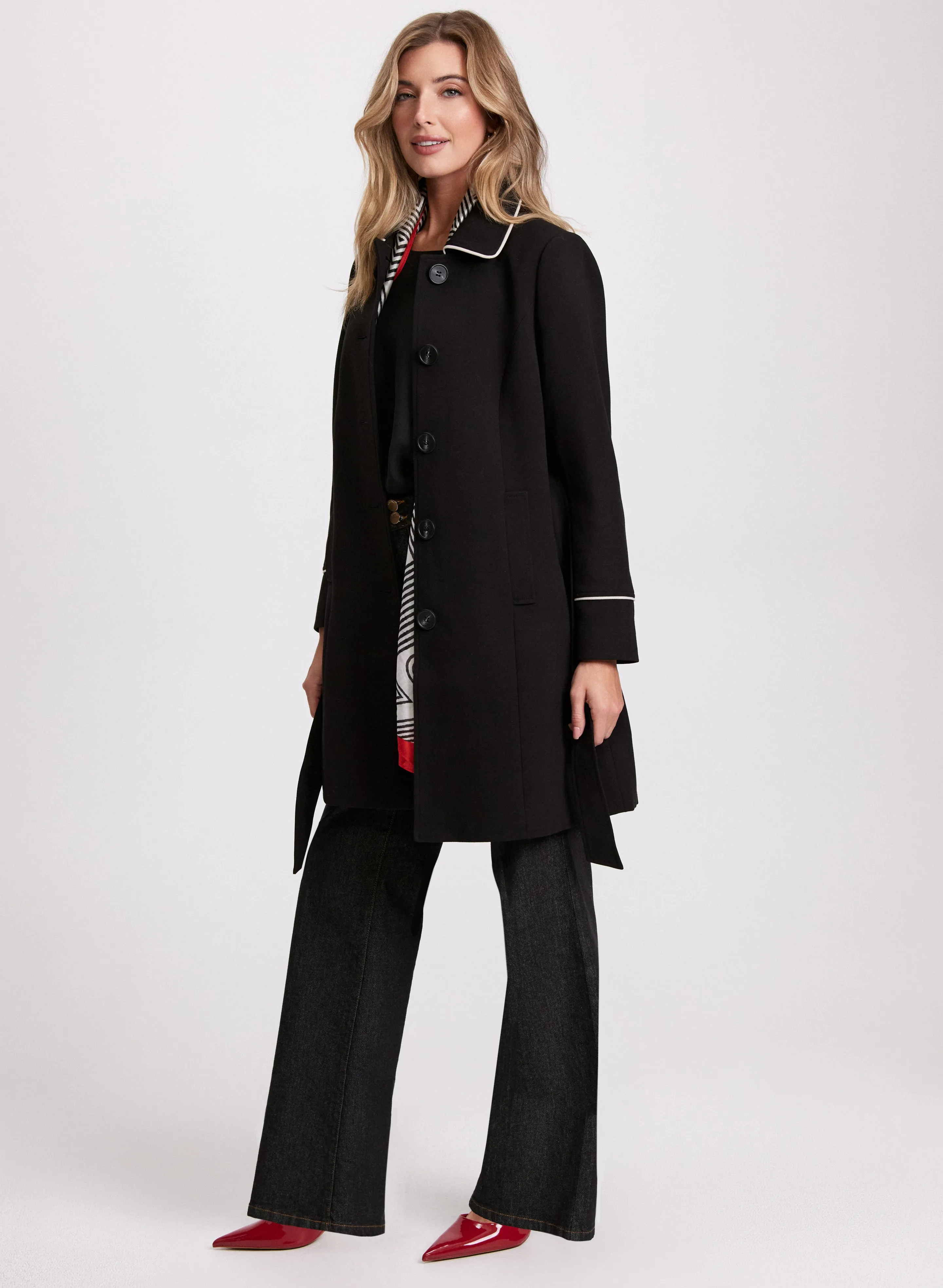 Contrasting Trim Tricotine Coat