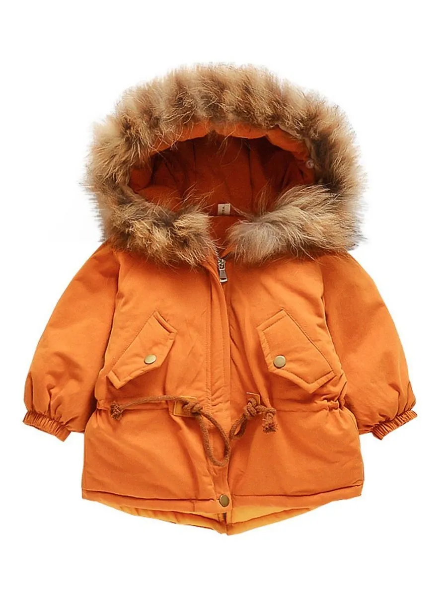 Cool Toddler Girls Faux Fur Trim Elastic Waist Parka Coat