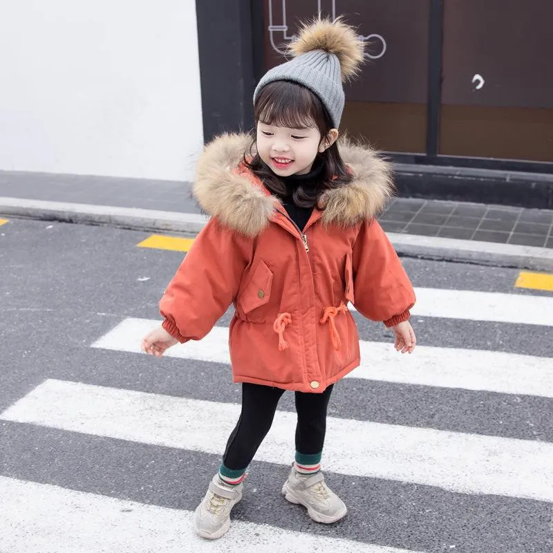 Cool Toddler Girls Faux Fur Trim Elastic Waist Parka Coat