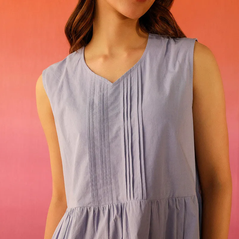 Cotton Poplin Sleeveless Dress | Lavender| Knee Length