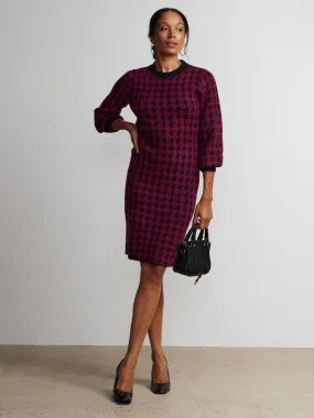 Crew Neck Houndstooth Check Sweater Dress