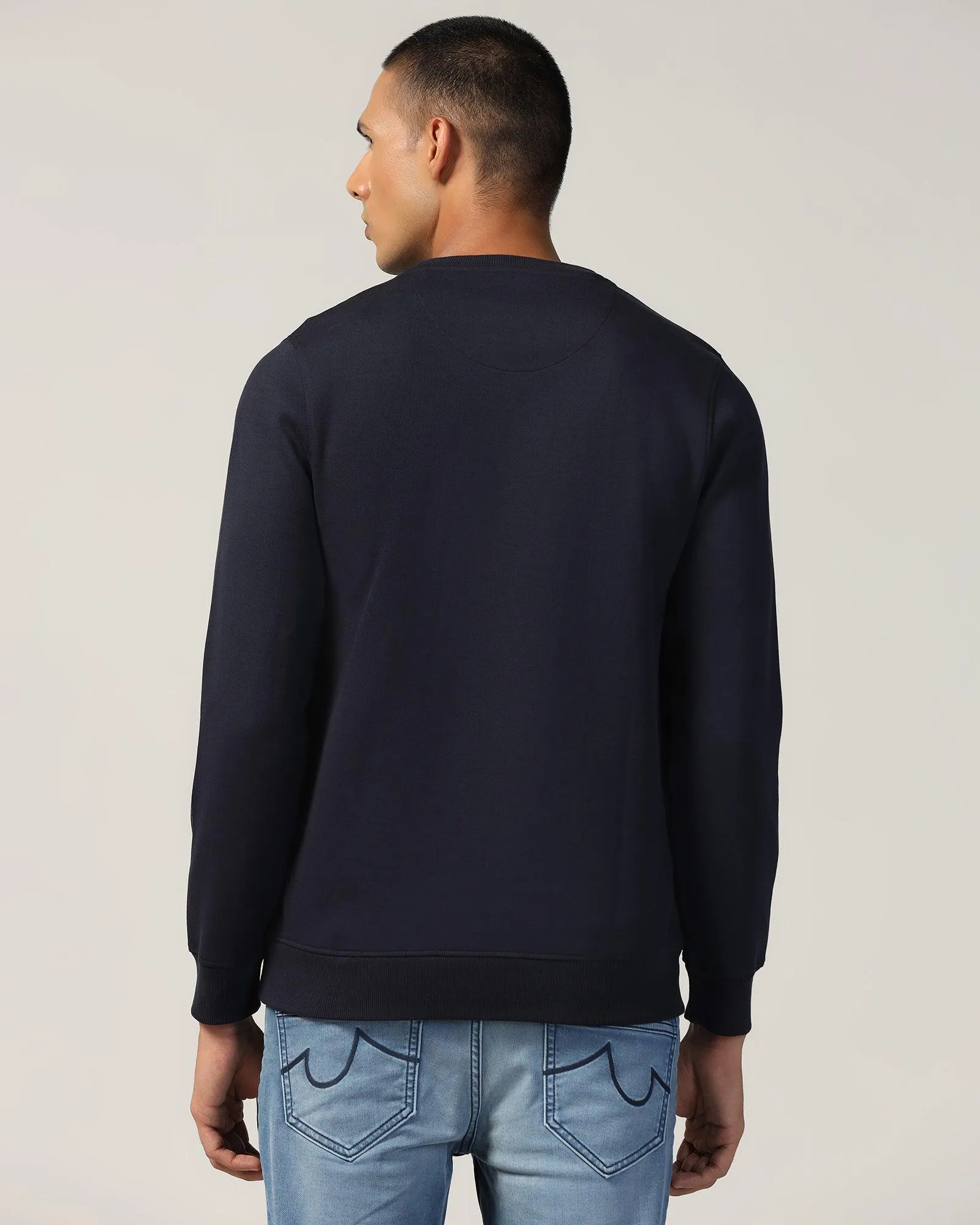 Crew Neck Navy Solid Sweatshirt - Stroke