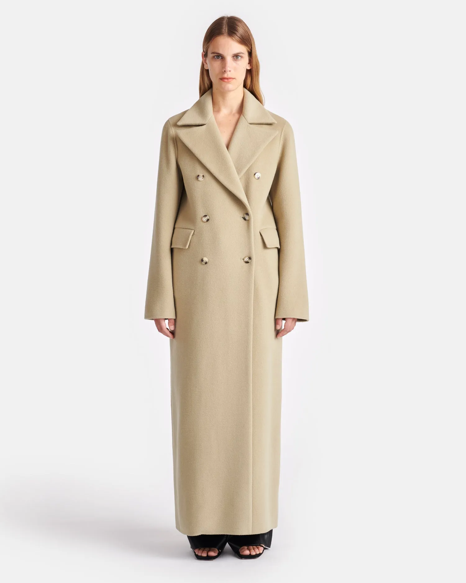 Damira - Double Wool And Silk Coat - Pale Olive