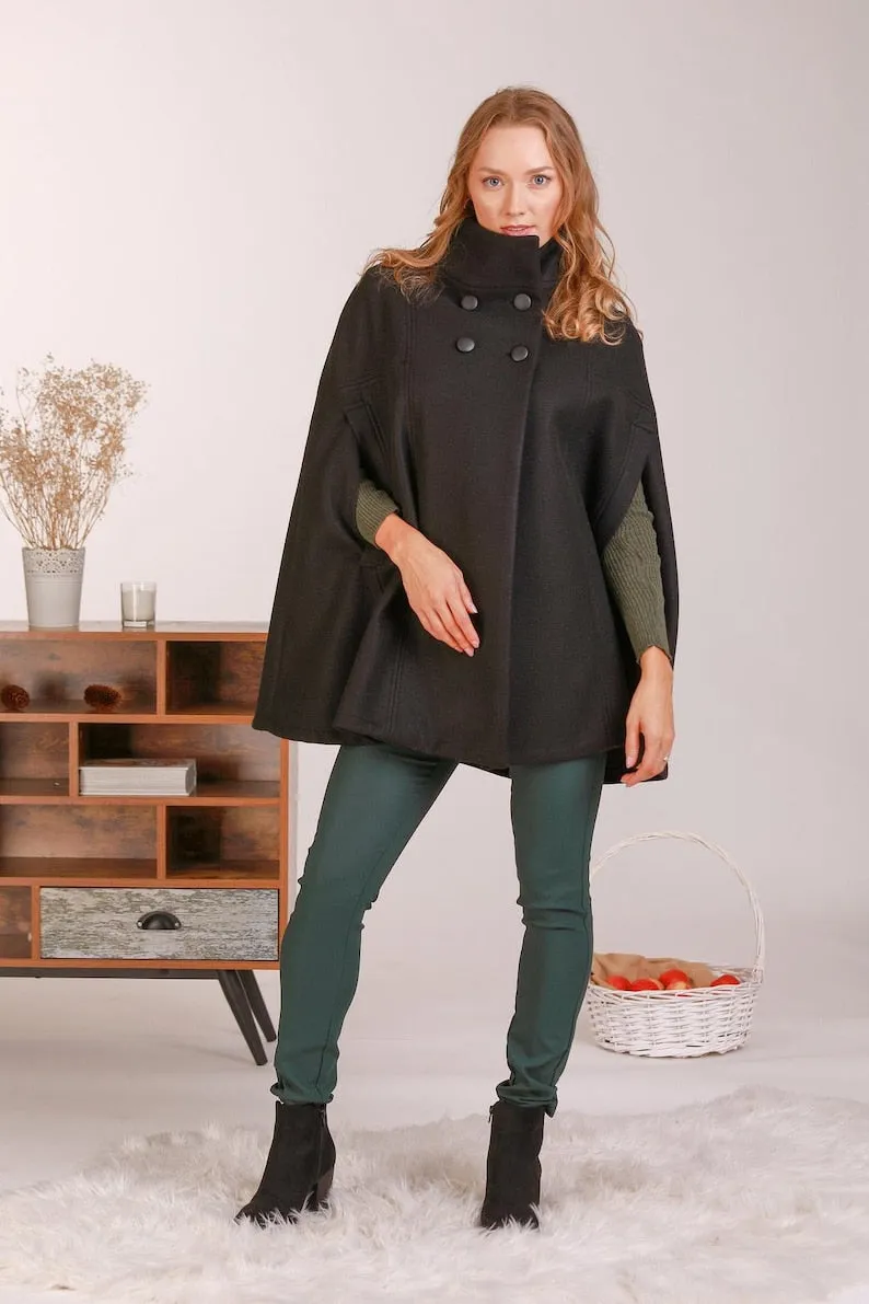 Dark Gray Elegant Cape Coat