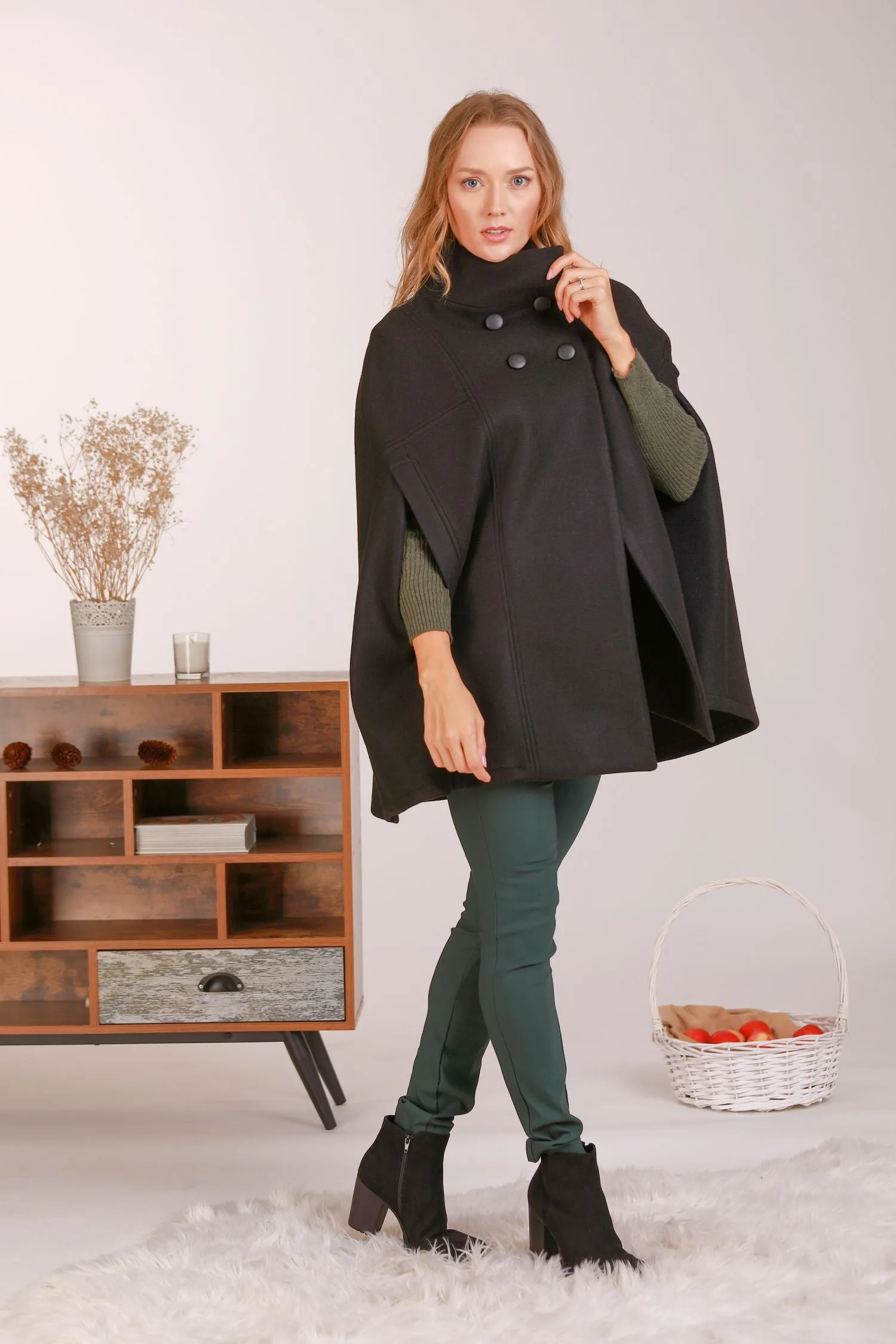 Dark Gray Elegant Cape Coat