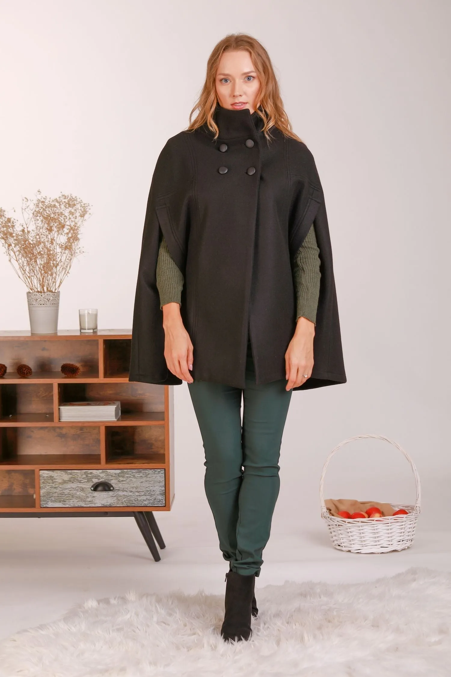 Dark Gray Elegant Cape Coat