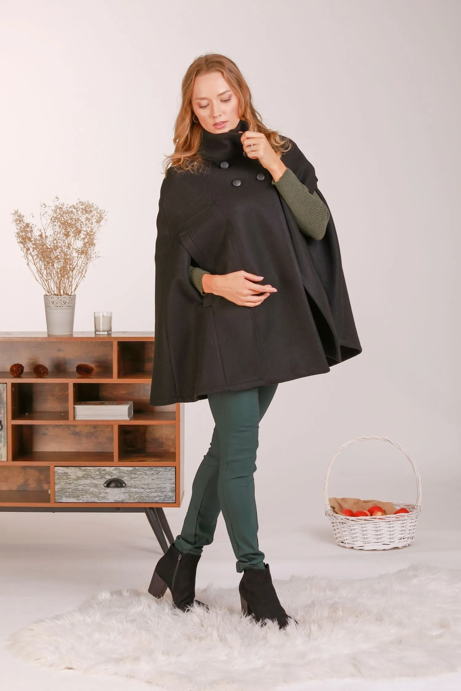 Dark Gray Elegant Cape Coat