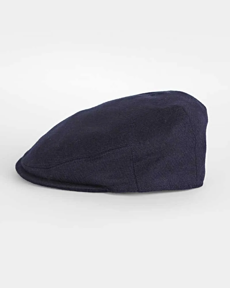 Dark Navy Twill Wool Flat Cap