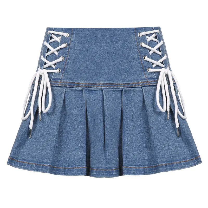 Denim High Waist Pleated Skirt Female - Women's Bottom