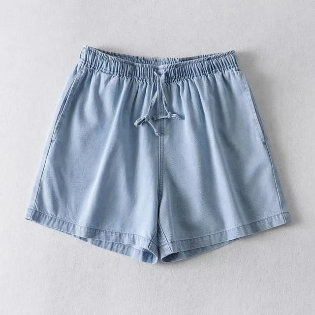 Denim Shorts Women's Drawstring Loose Pockets High Waist Casual Shorts