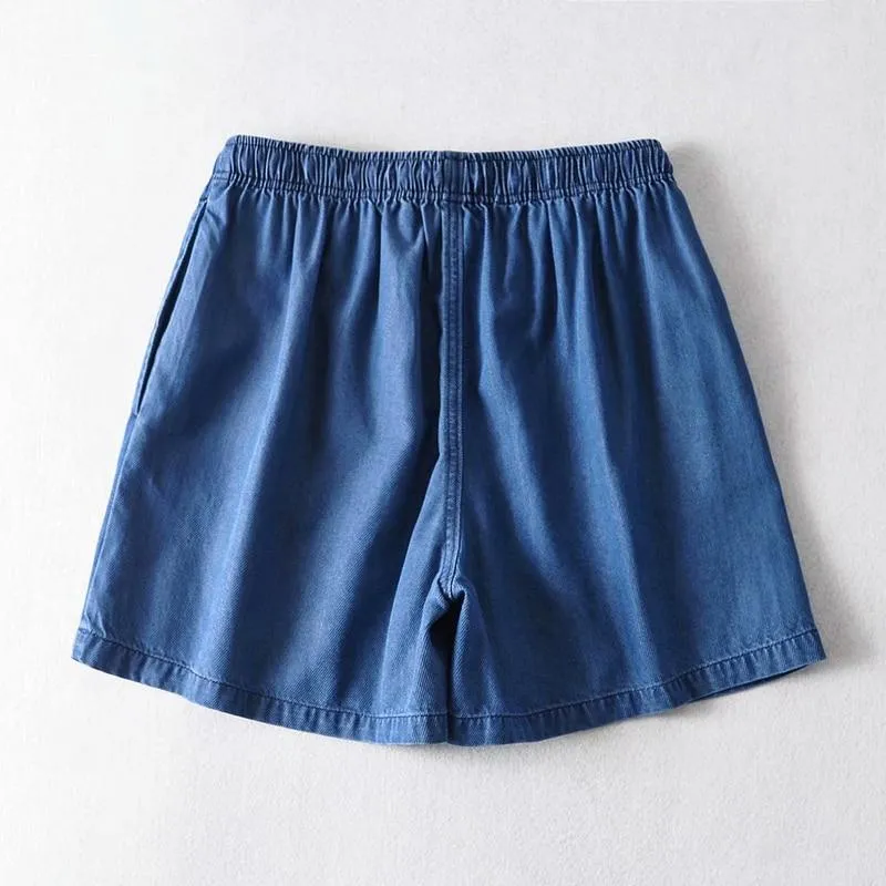 Denim Shorts Women's Drawstring Loose Pockets High Waist Casual Shorts