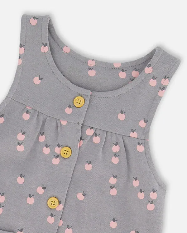 Deux Par Deux Onesie & Overall Set - printed apples