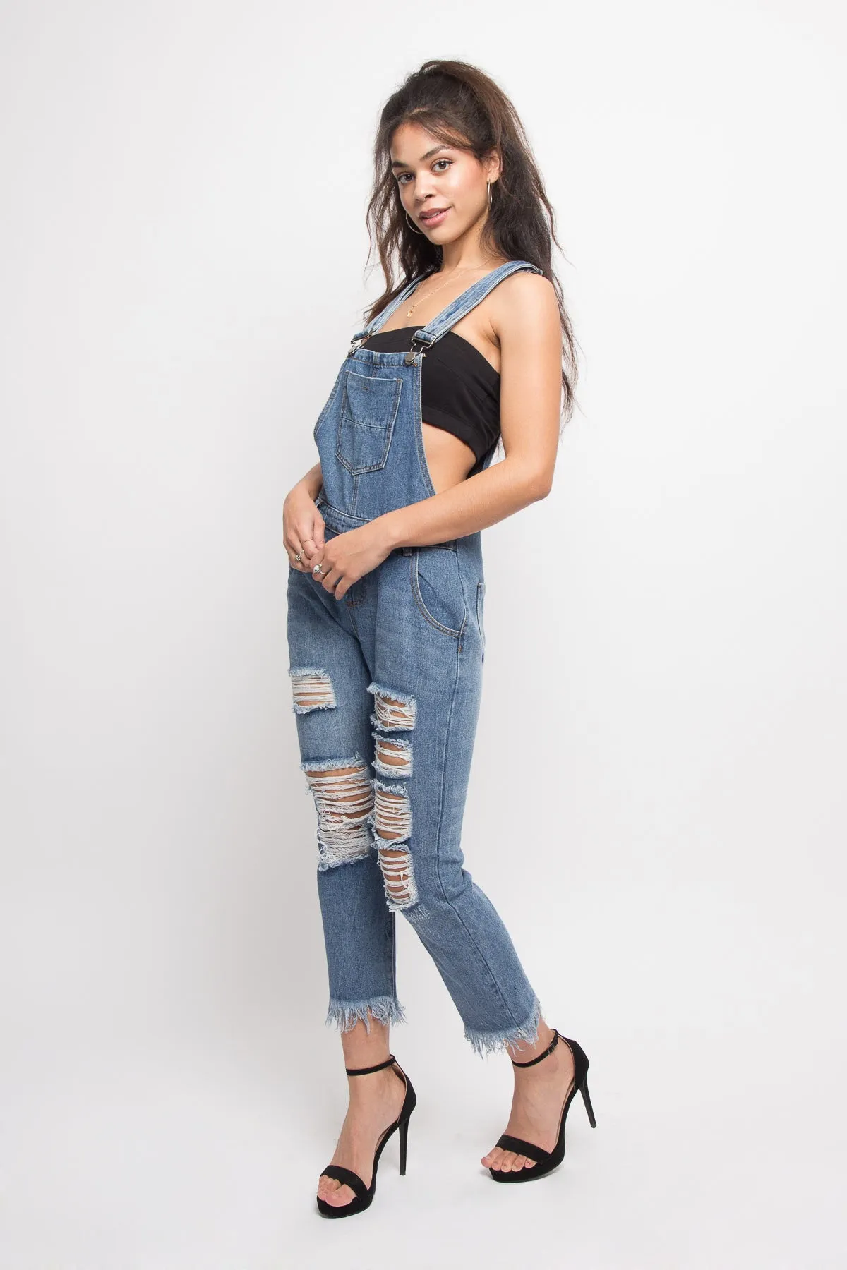 Distressed Denim Overall