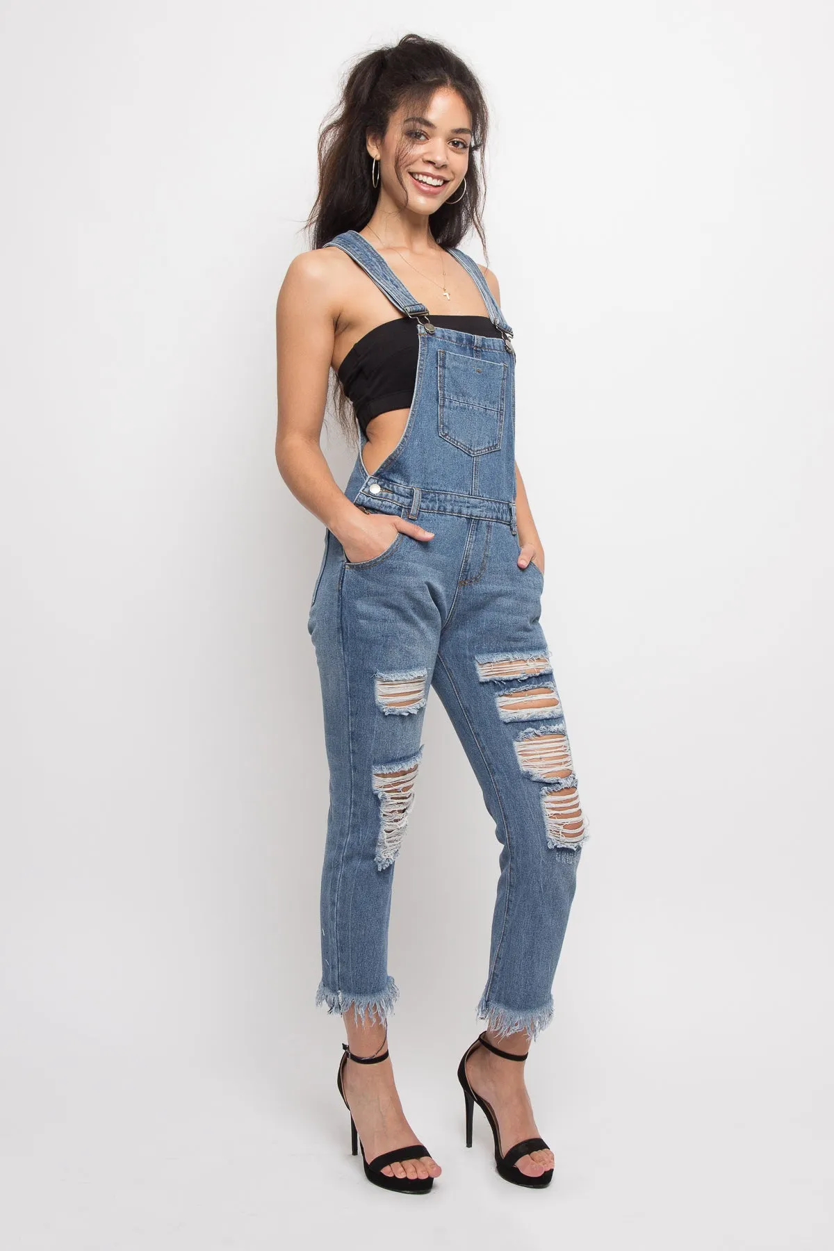 Distressed Denim Overall