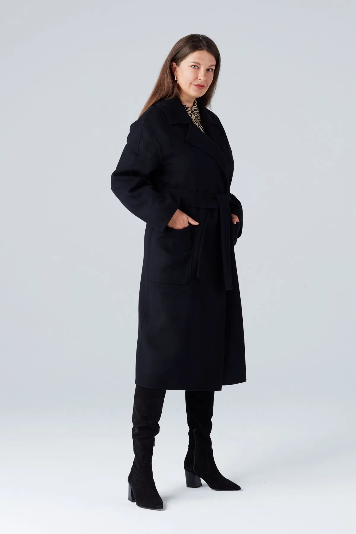 DOUBLE FACED COAT IN BLACK