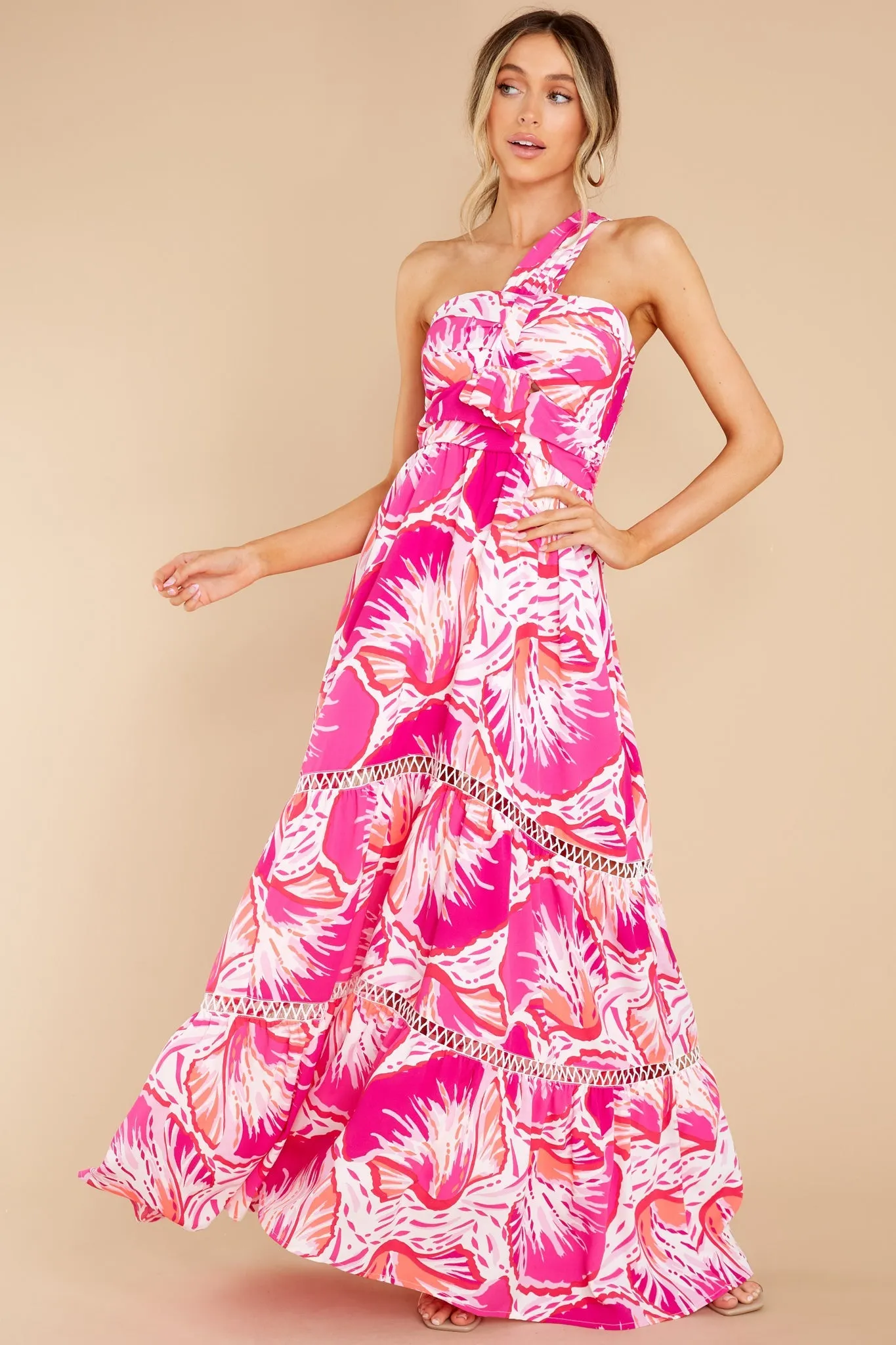 Elle Pink Shell Print Maxi Dress