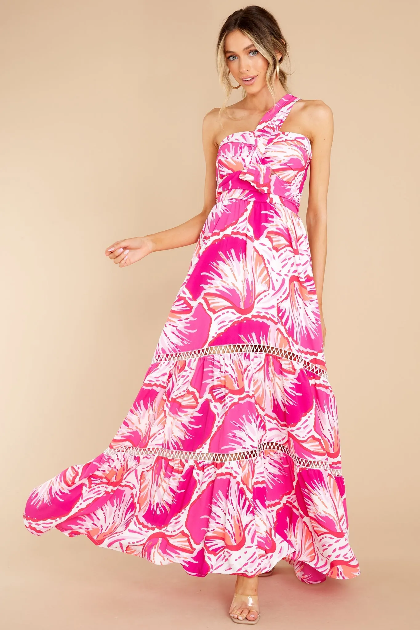 Elle Pink Shell Print Maxi Dress