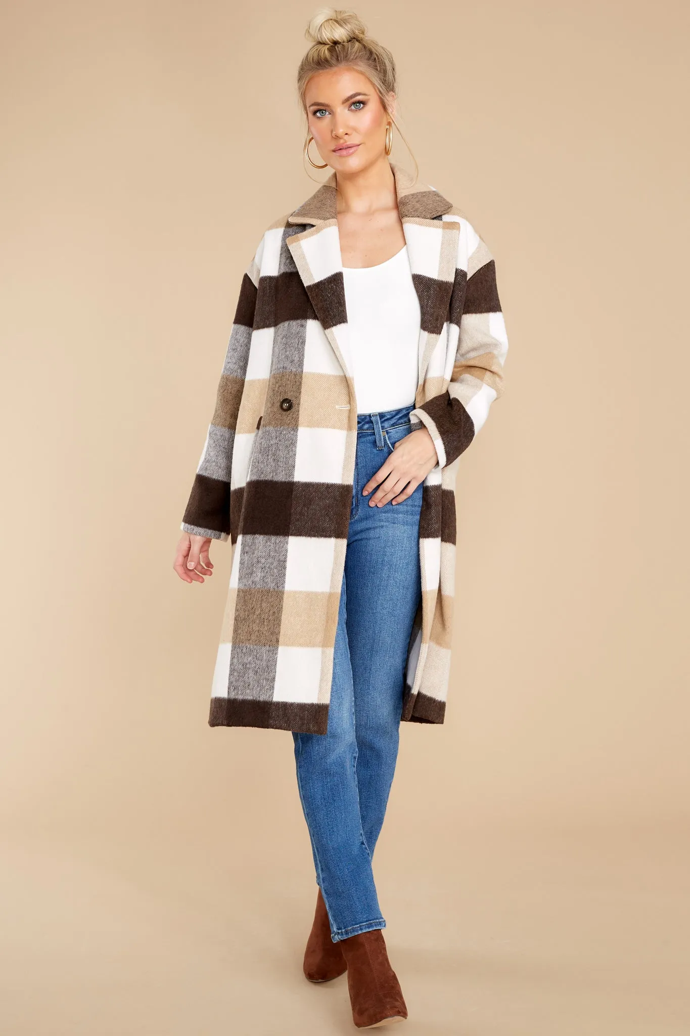 Escape The Ordinary Ivory Plaid Coat