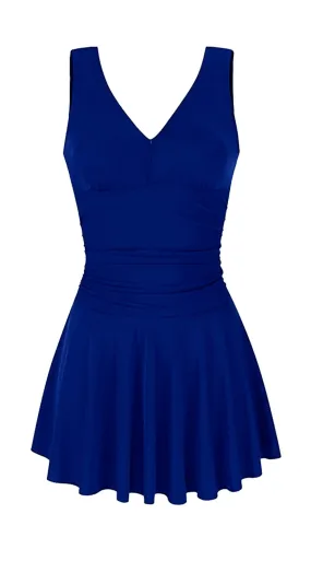 Essentials V Neck Swim Dress with Boy Shorts (Navy)