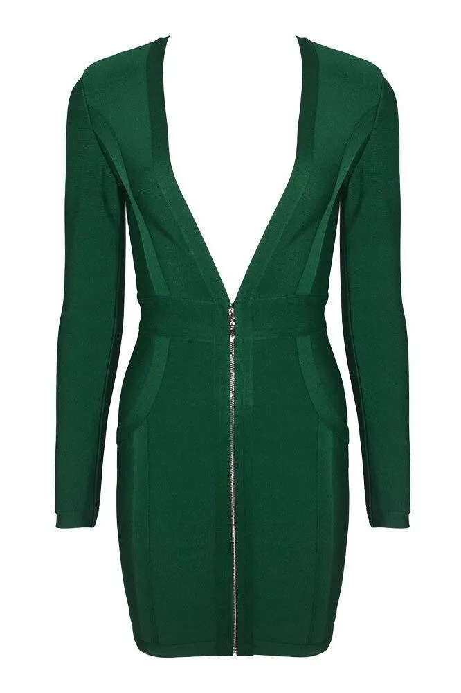 Eva Long Sleeve Bandage Mini Dress - Emerald Green