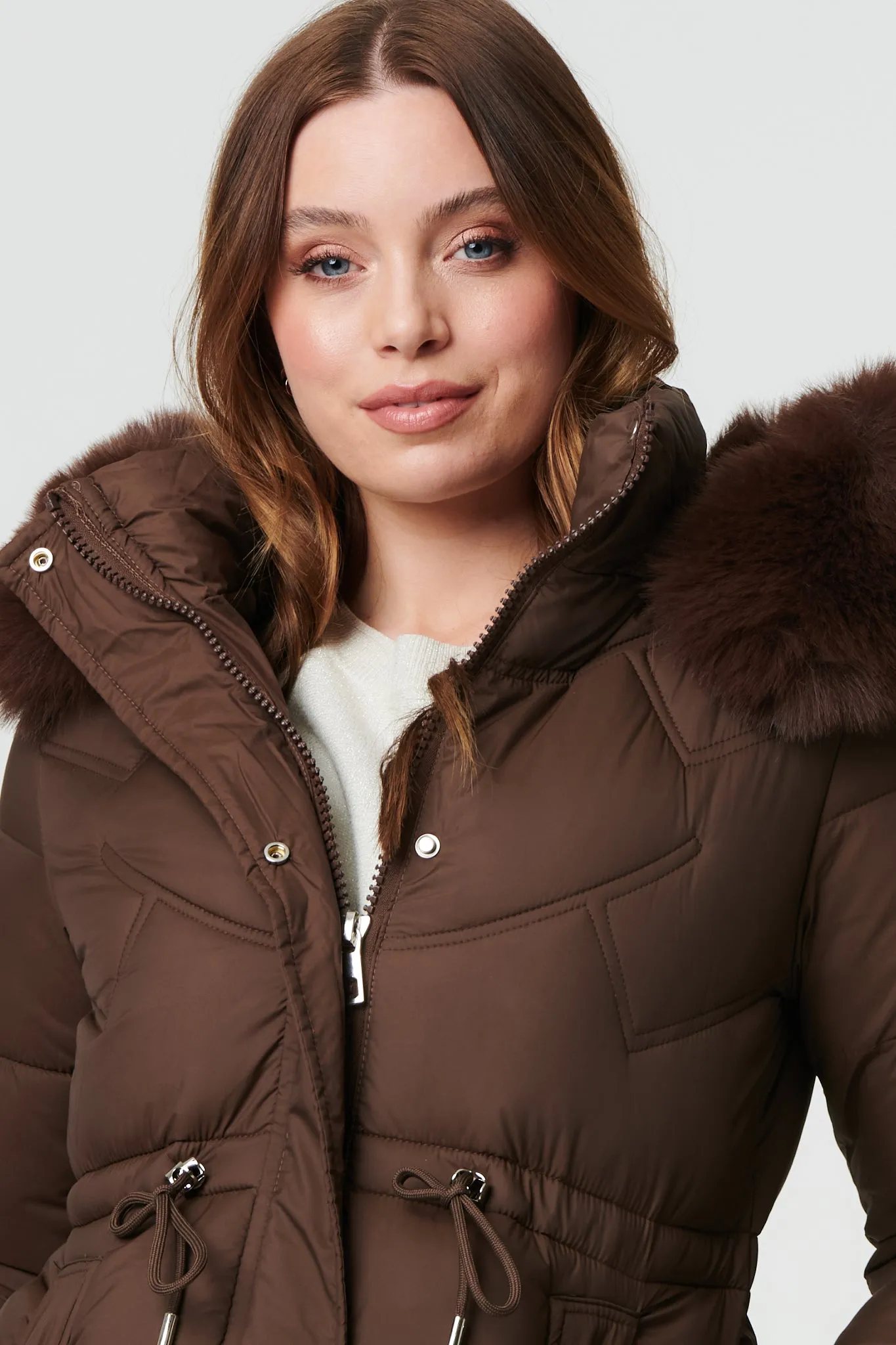 Faux Fur Hood Longline Puffer Jacket