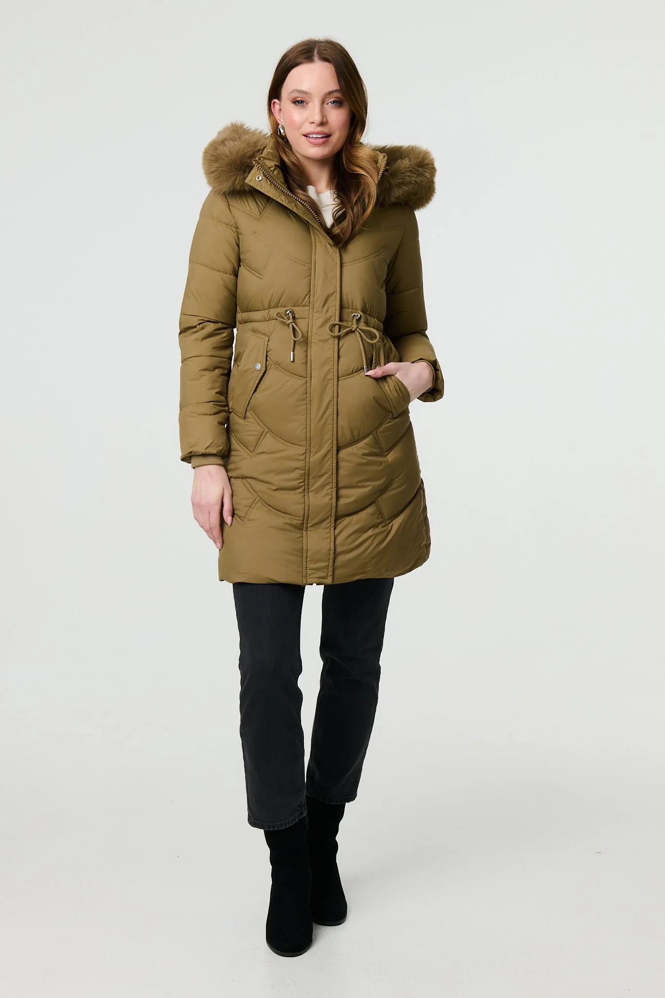 Faux Fur Hood Longline Puffer Jacket