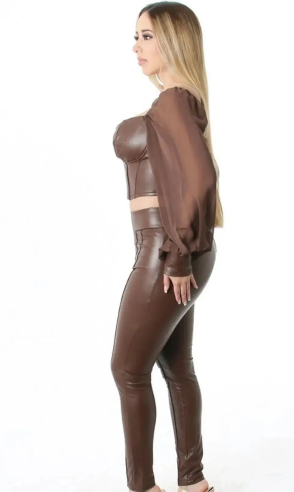 Faux Leather Sheer Sleeve top ONLY