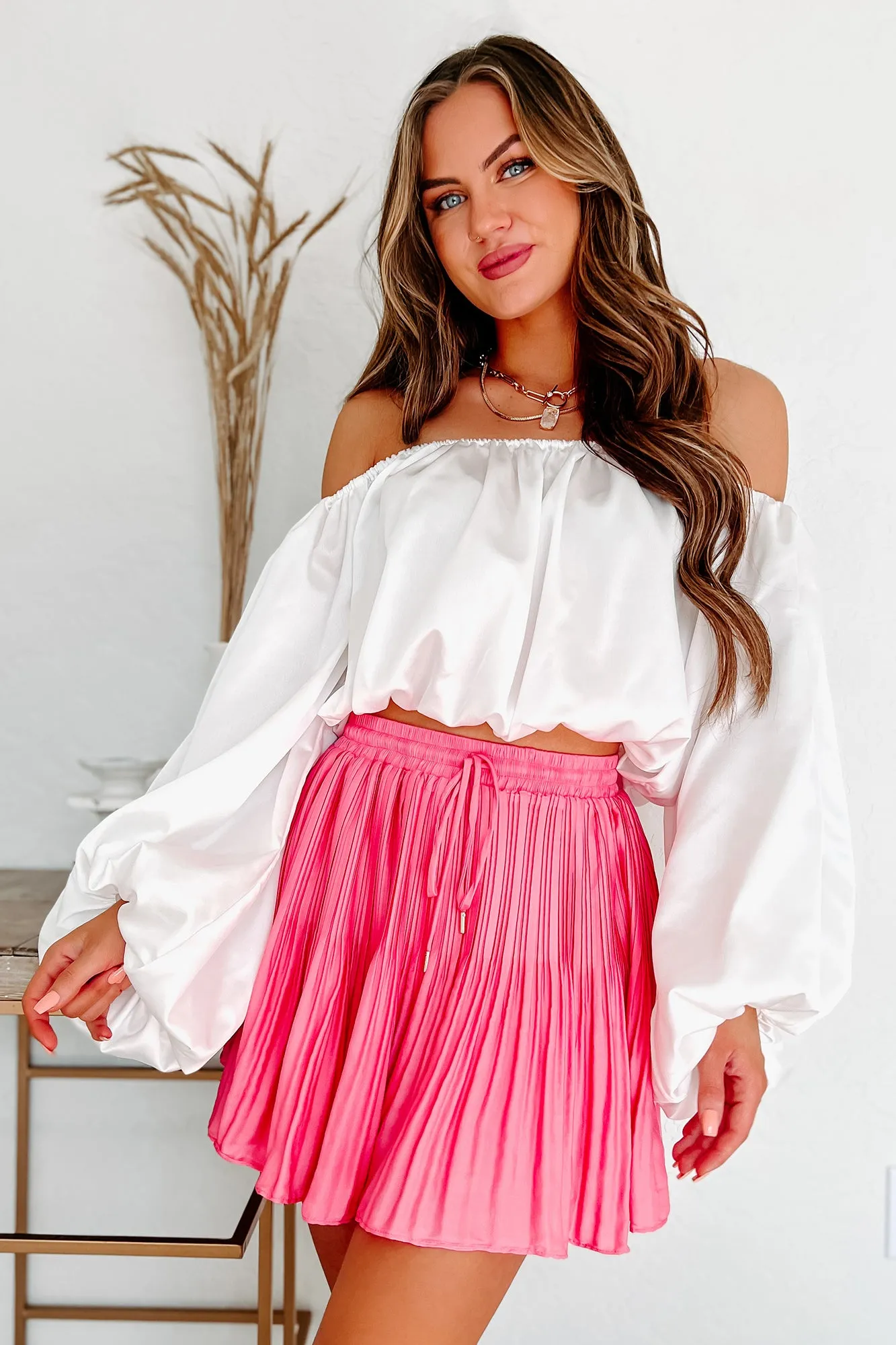 Feeling Spontaneous Pleated Mini Skort (Pink)