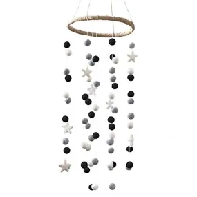 Felt Ball & Star Nursery Mobile- Black, Gray, White- LARGE