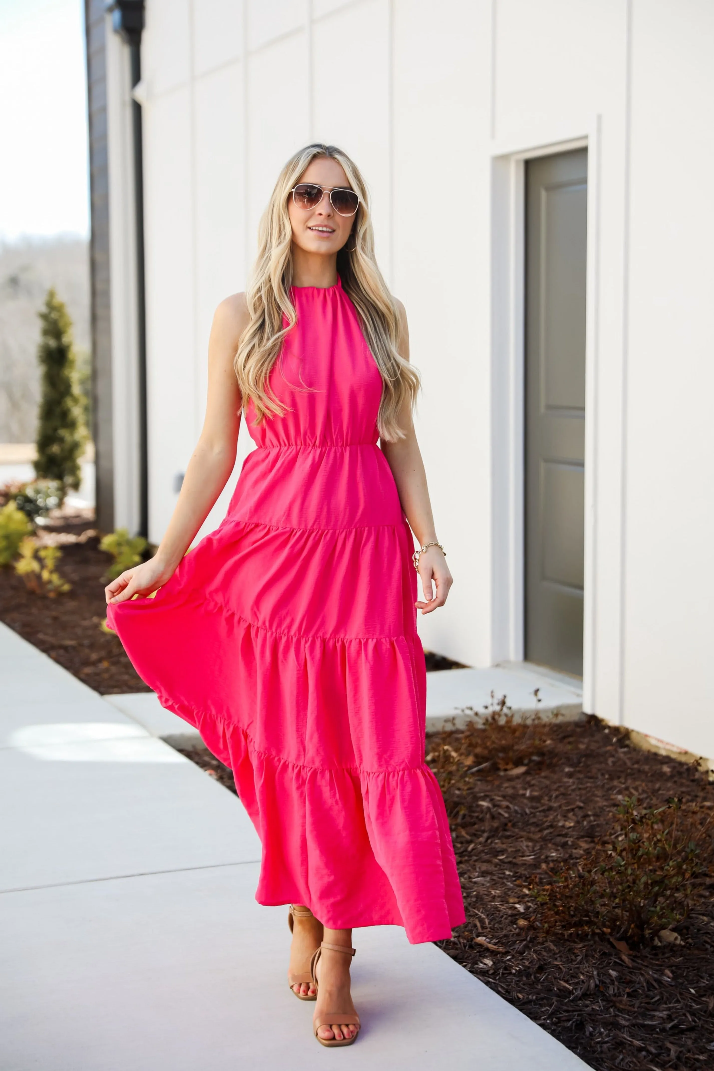 FINAL SALE - Sun-Sational Magenta Tiered Halter Maxi Dress