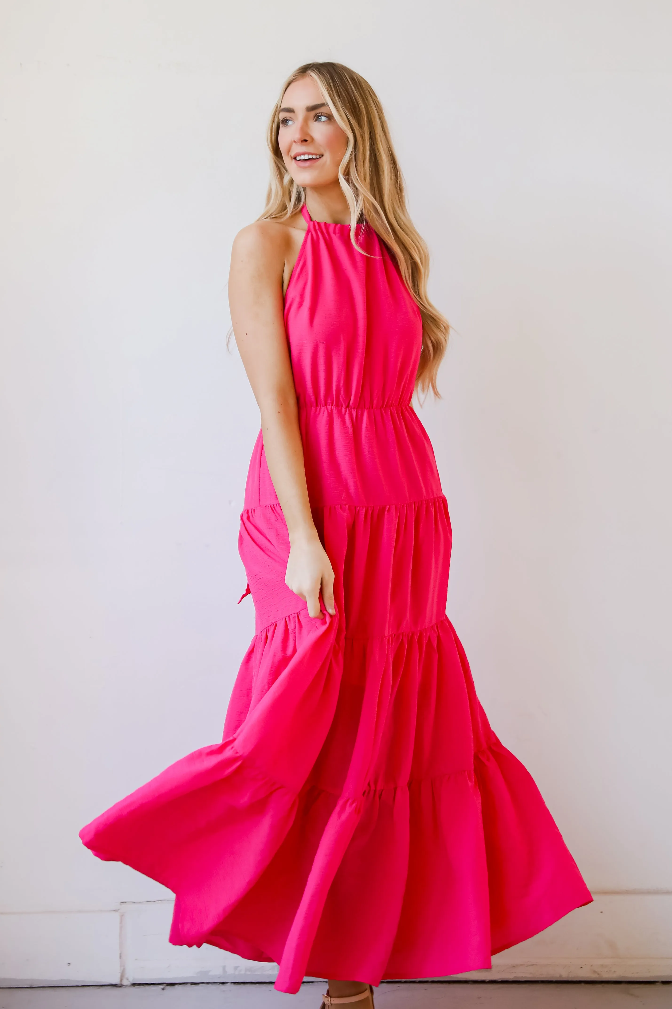 FINAL SALE - Sun-Sational Magenta Tiered Halter Maxi Dress