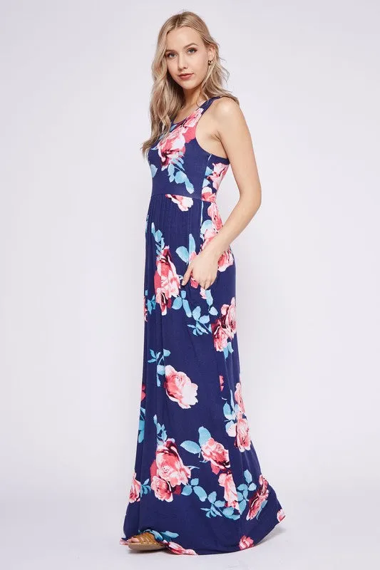 Garden Party Maxi Dress - Navy Rose Print