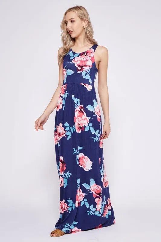 Garden Party Maxi Dress - Navy Rose Print