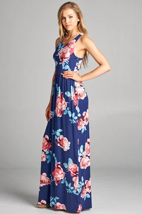 Garden Party Maxi Dress - Navy Rose Print