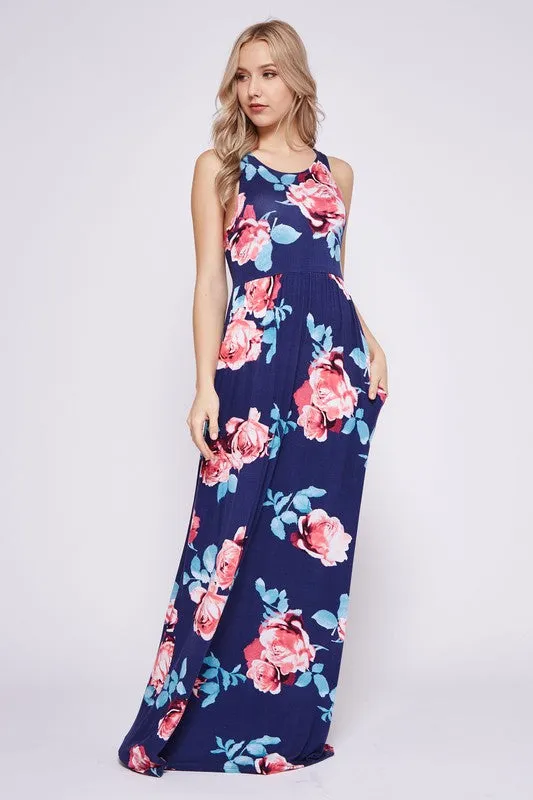 Garden Party Maxi Dress - Navy Rose Print