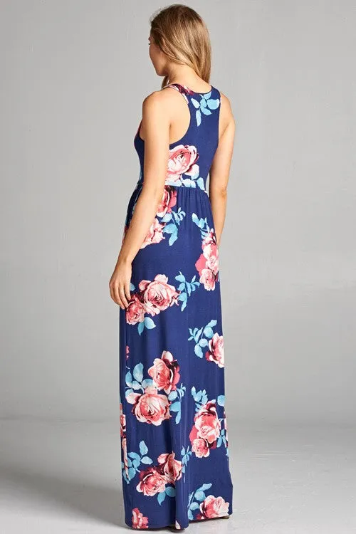 Garden Party Maxi Dress - Navy Rose Print