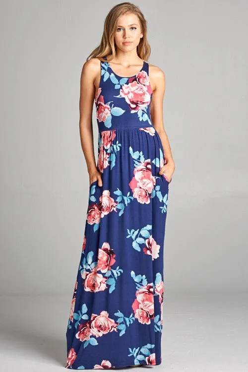 Garden Party Maxi Dress - Navy Rose Print