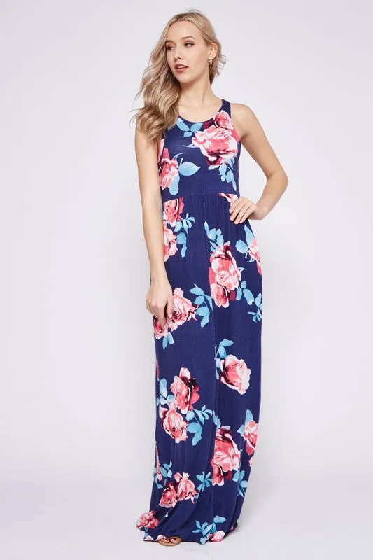 Garden Party Maxi Dress - Navy Rose Print