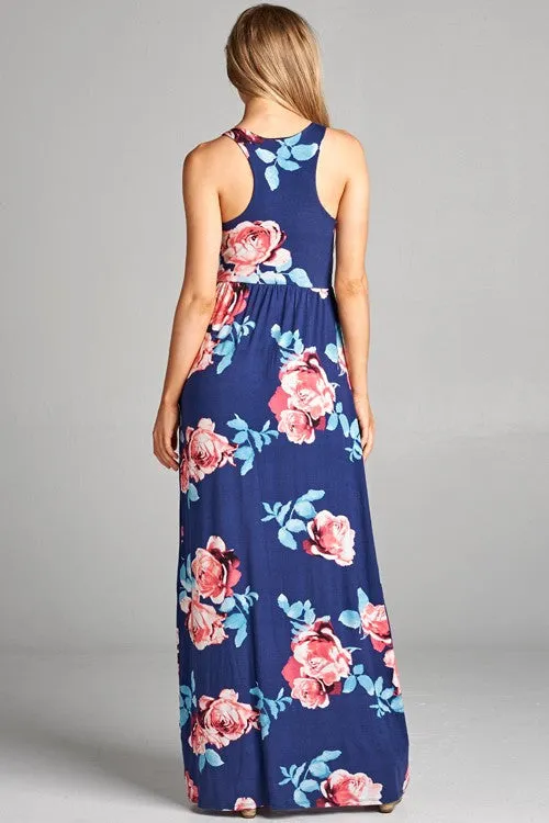 Garden Party Maxi Dress - Navy Rose Print