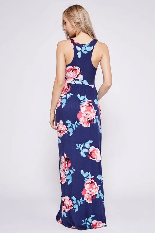 Garden Party Maxi Dress - Navy Rose Print