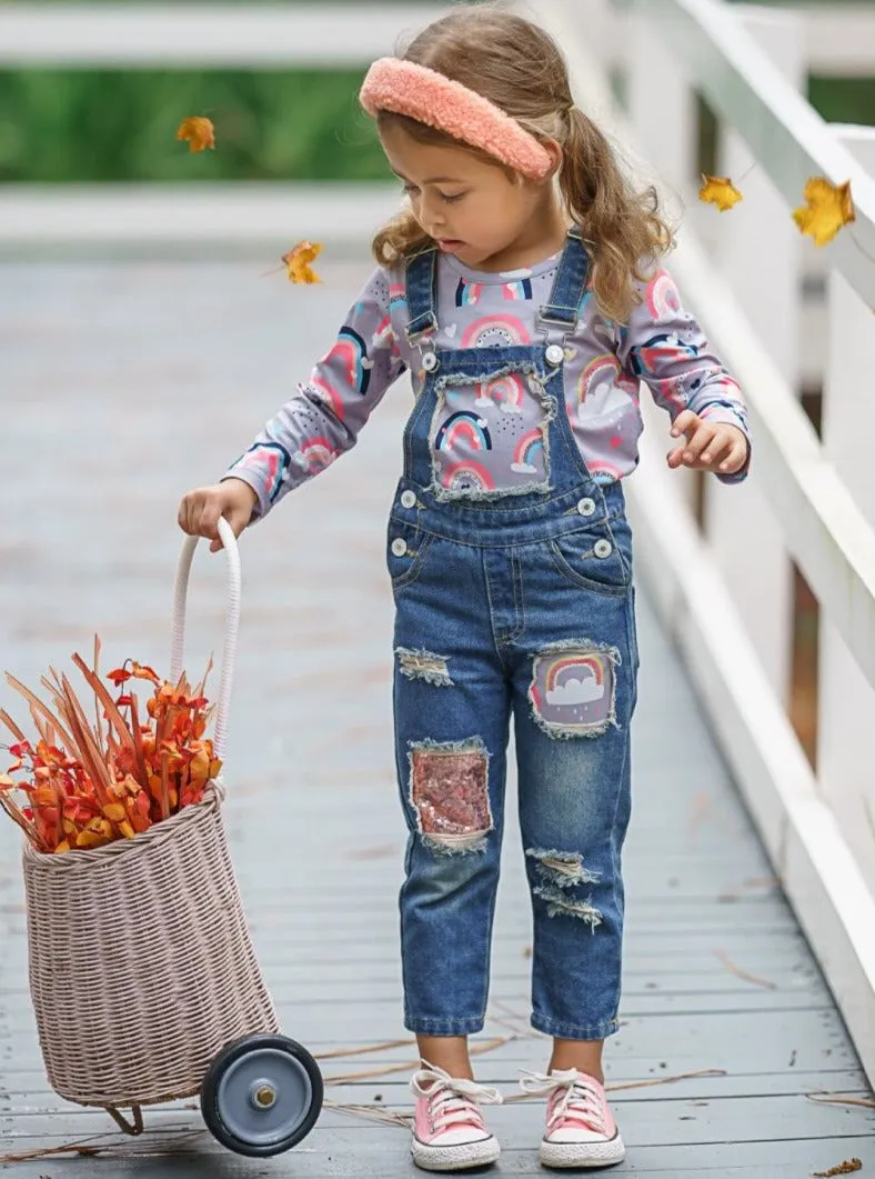 Girls Chase Rainbows Top and Denim Overall Set