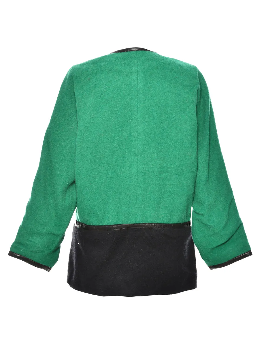 Green & Black Two-Tone Wool Coat - L