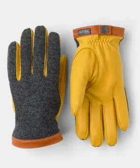 Hestra Deerskin Wool Tricot in Grey   Yellow