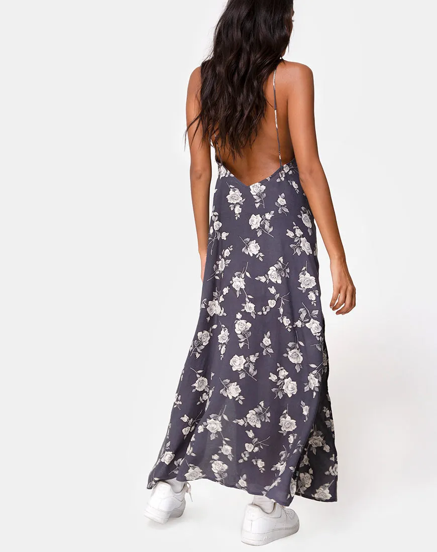 Hime Maxi Dress in White Rose Grey